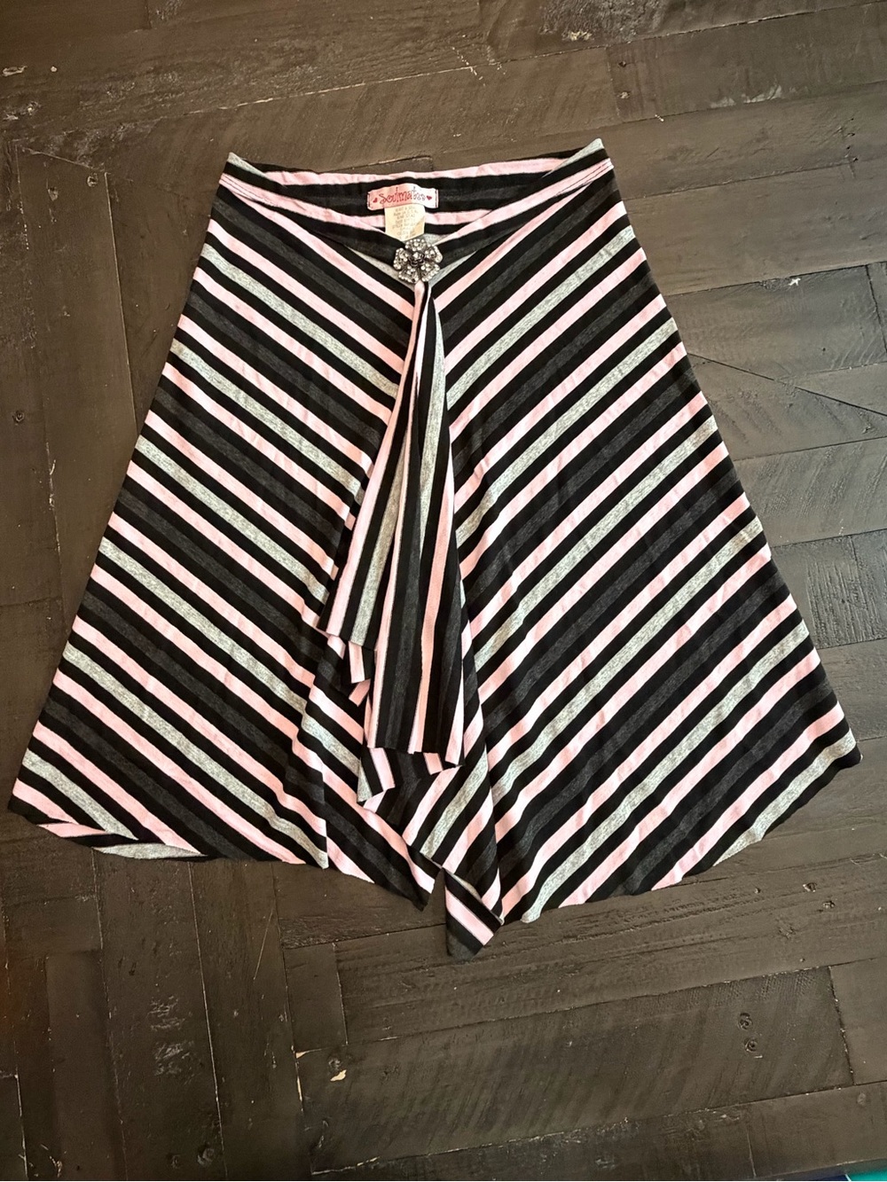 Soulmates Black & Pink Striped Asymmetrical Midi Skirt